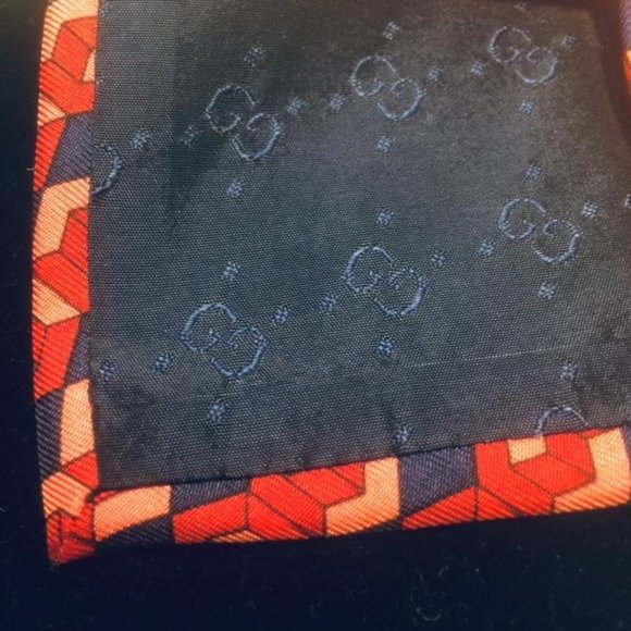 Gucci Red Pink Navy Op Art Silk Tie - Picture 4 of 5